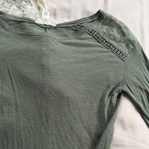 Olive Green Lace Detail Women's Top